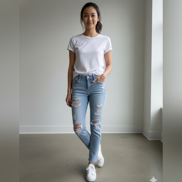 PAIGE Denim - PAIGE Light Blue Ripped Skyline Ankle Peg Jeans